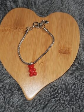 Silver Snake Chain Bracelet with Red Gummy Bear Charm